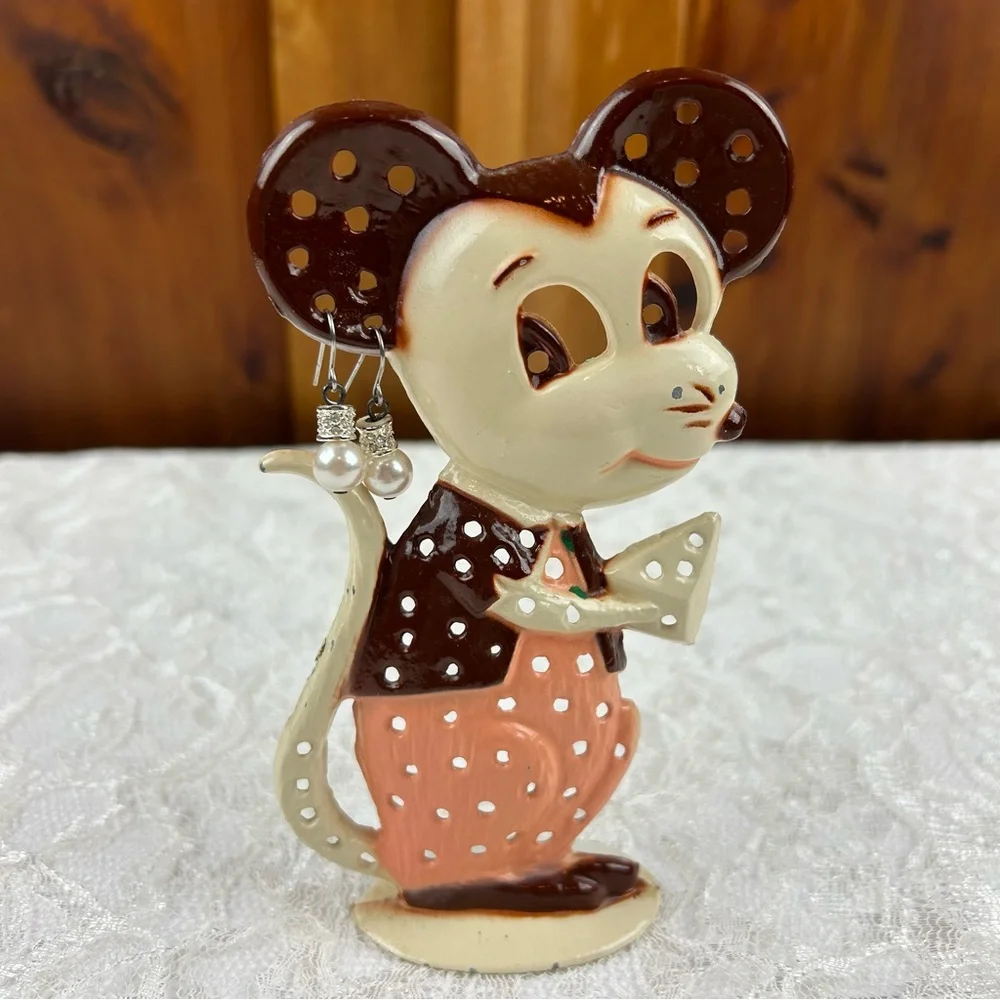 Vintage Torino Mouse Earring Holder Stand with Complimentary Earrings - RARE